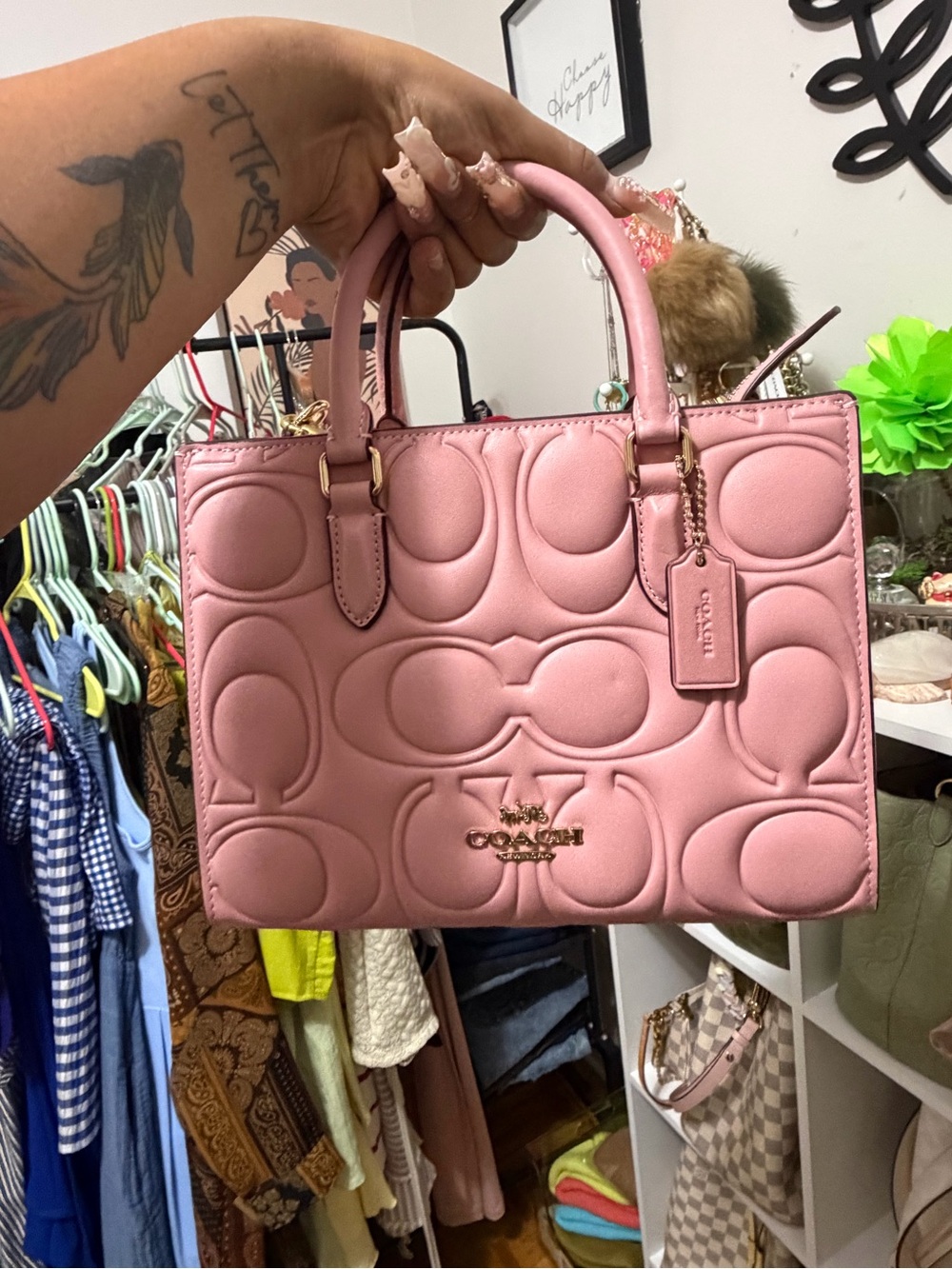Coach Maggie Pink Quilted Leather Signature Satchel with Gold Hardware & Wallet - Picture 2 of 3
